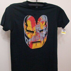 𝅺mighty Fine Black Iron Man Face Graphic-Print Crew Neck T-Shirt Large
